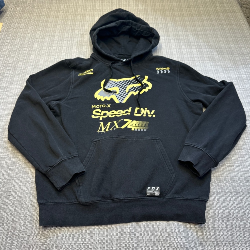 Fox Racing Moto-X Hoodie Medium Speed Div MX74 Pullover Sweatshirt Black Yellow